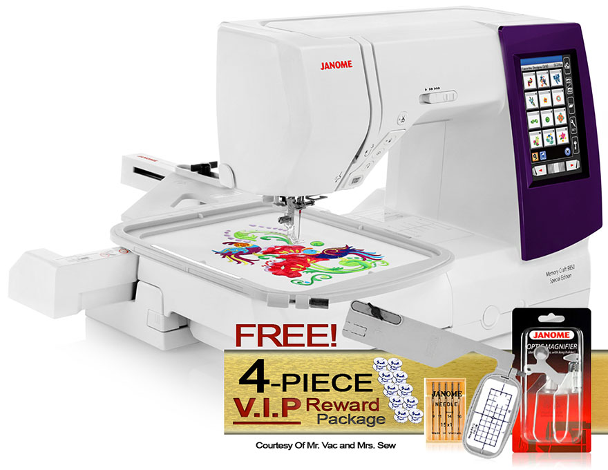 Janome Memory Craft 9850 Computerized Sewing and Embroidery Machine w/ FREE! 4-Piece V.I.P Reward Package and FREE! 2nd-Day Shipping