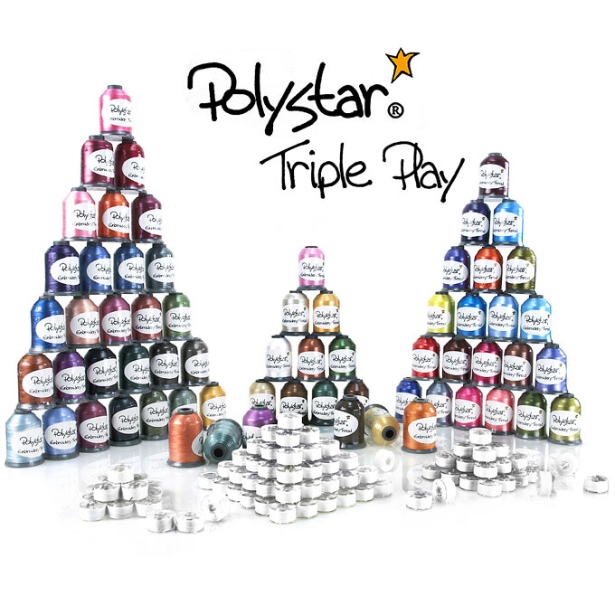 Polystar Triple Play Embroidery Thread Package w/ Country Colors, Nick Colors and FREE!!! Prewound B
